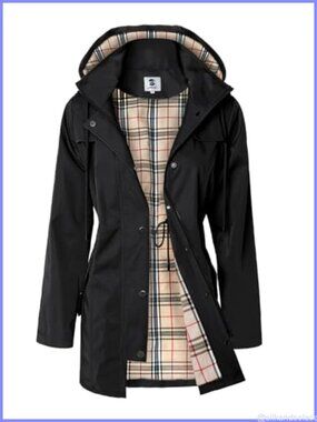 Women's Long Hooded Rain Jacket Water-Resistant Windbreaker Outdoor Raincoat